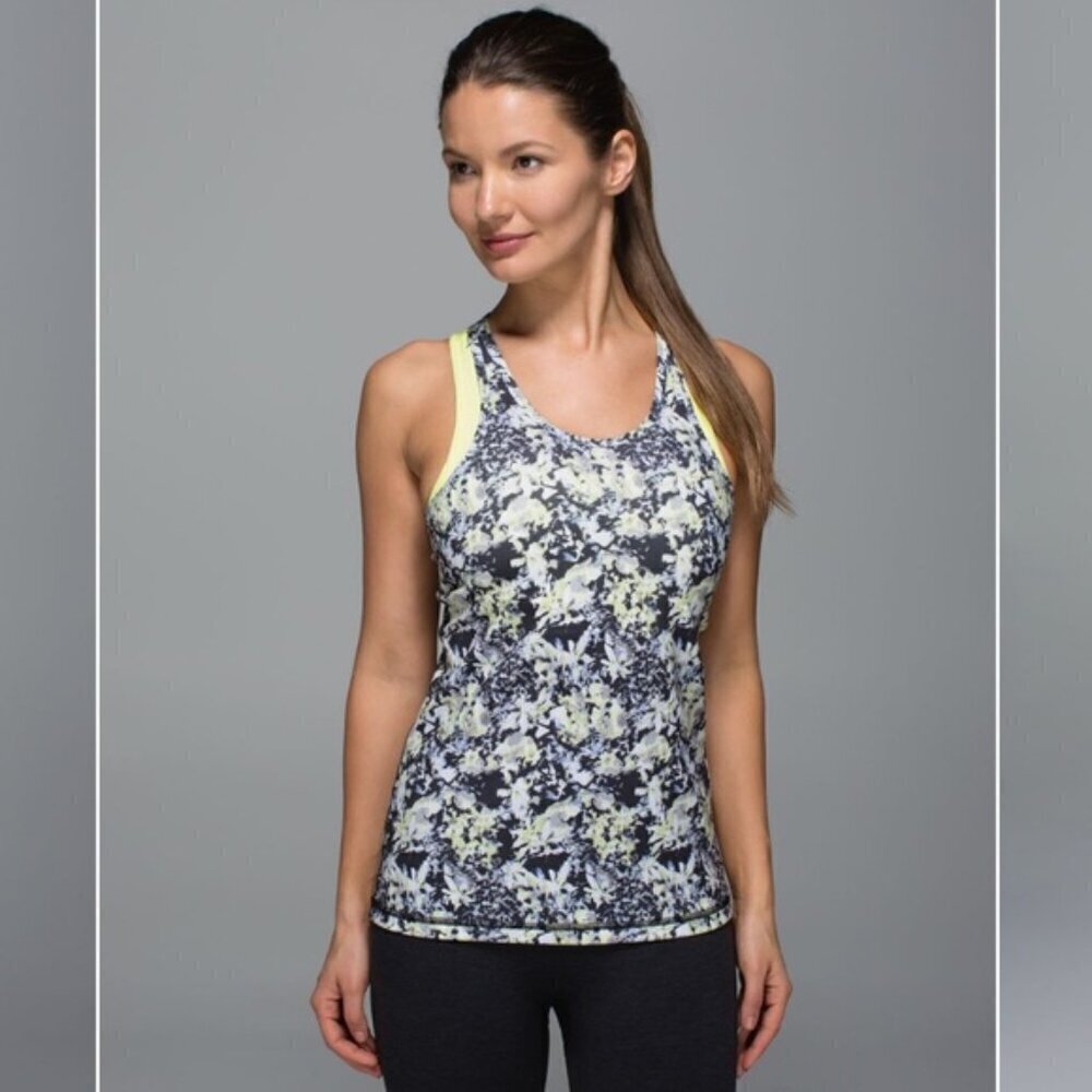 Lululemon Inspiration Tank II Crosscourt Petal Black Clarity Yellow size 4